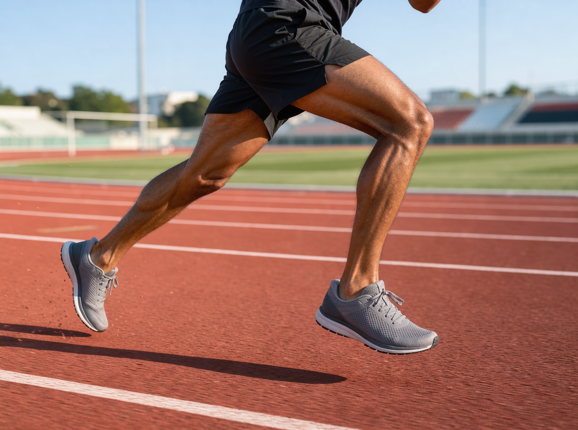 Runner's feet and legs on a track